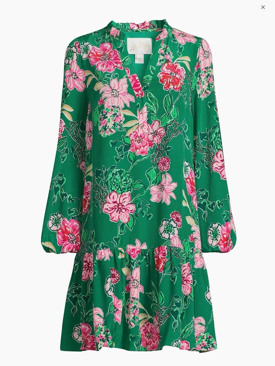 Lilly Pulitzer Dresses & Skirts - NWT Lilly Pulitzer Evaline Floral Silk Dress - Green Floral Long Sleeve, 00